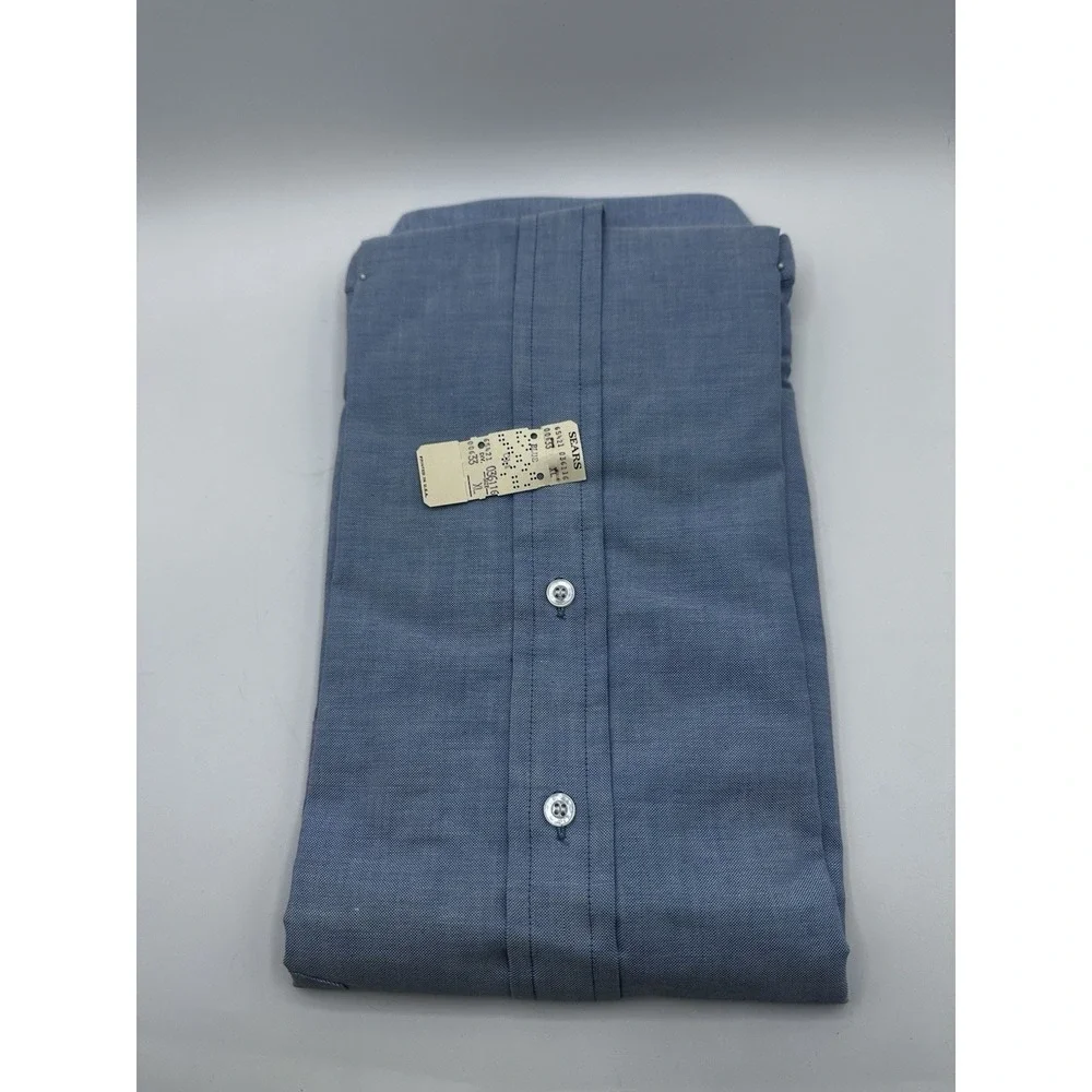 VTG 1970s Sears Perma-Prest Light Blue‎ Oxford Dress Shirt XL 17-17.5 USA